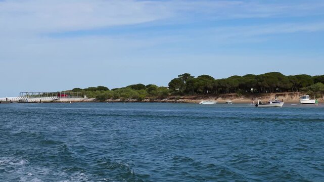 Sunny early May boat trip from Tavira to Tavira Island Algarve Portugal in spring