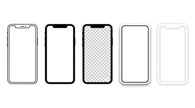 Smartphone frame outlines vector collection featuring modern bezel designs, editable mockup templates, UI elements, mobile device silhouettes for product visualization, branding, and marketplace optim
