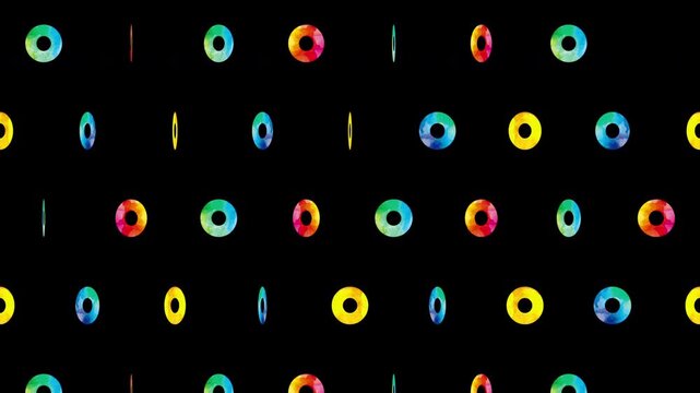 カラフルな幾何学リングの回転ループアニメーション背景