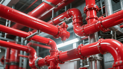 Obraz premium Automatic Fire Sprinkler in red water pipe System 