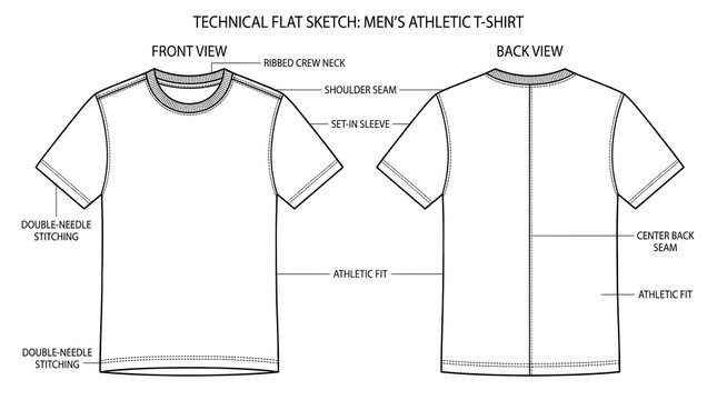 Technical fashion illustration of a short sleeve t shirt with measurements