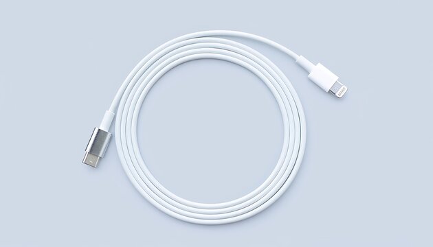White charging cable with lightning and usb c connectors on a light background
