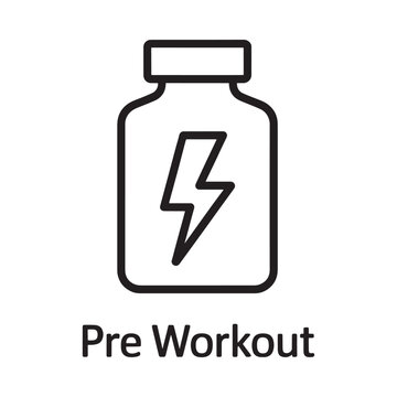 pre workout supplement icon with lightning bolt black line art