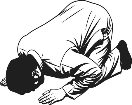 Muslim man performing prostration in prayer