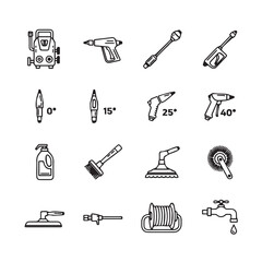 Fototapeta premium Pressure Washer Accessories and Parts Icons in a Clean Doodle Style
