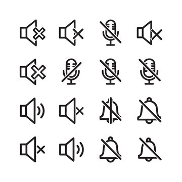 Mute and Volume Icons With Sound Symbols in a Grid Layout