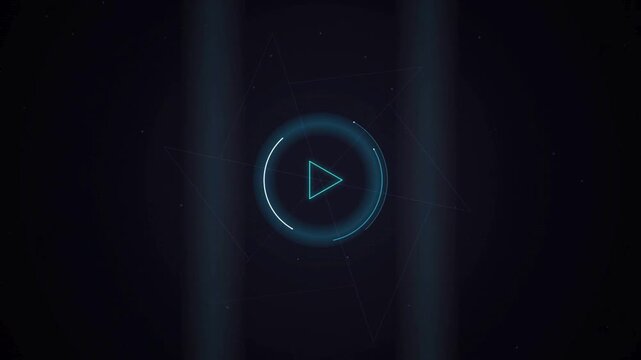 Abstract futuristic user interface featuring a glowing neon cyan triangle inside a rotating circle. High-tech HUD element perfect for sci-fi, gaming, or modern technology video backgrounds.