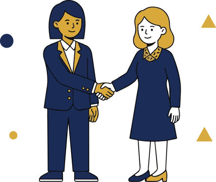 Two professional business women shaking hands partnership flat vector illustration