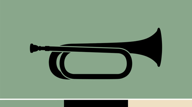 A black silhouette of a bugle horn against a muted green background.