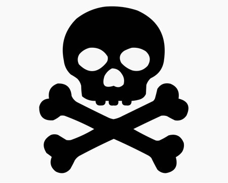 Vetor de &iacute;cone de bandeira pirata Jolly Roger com cr&acirc;nio e ossos cruzados em preto para s&iacute;mbolo de perigo t&oacute;xico ou placa de aviso de morte no Halloween