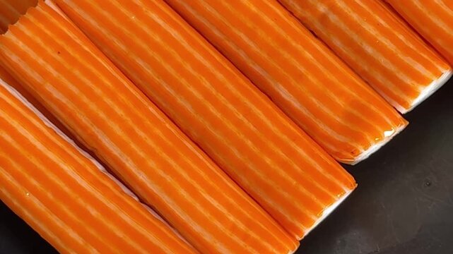 Crab sticks seafood lunch or dinner tasty snack fresh delicious gourmet food background on the table rustic food top view copy space pescetarian diet