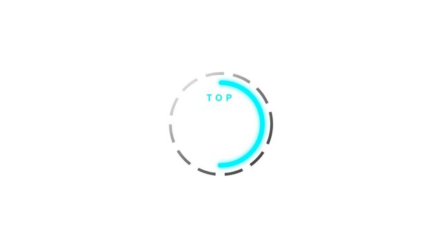 Top rank badge vector illustration. Circular progress indicator with dashed border and cyan arc. Modern UI element for achievement, quality rating, and performance status representation.