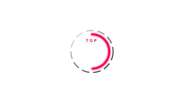 Minimalist loading animation with pink progress bar, circular motion graphic with TOP text, clean interface element for web and app design