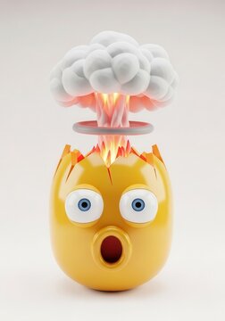 Surprised yellow egg character experiences a fiery mental explosion.