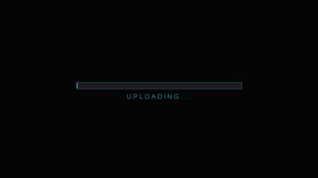 Digital uploading progress bar on black background, futuristic data transfer loading animation, minimalist tech interface for software updates