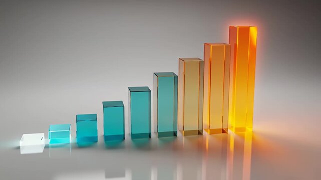 Rising glass bar chart showing financial growth and success