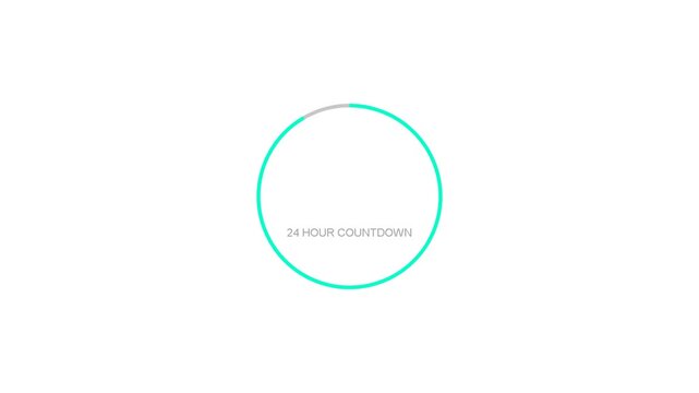 Minimalist 24 hour countdown timer, turquoise circular progress bar on white background, modern digital clock interface for time tracking