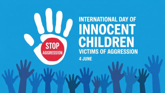 International Day of Innocent Children Victims of Aggression Poster with Stop Sign and Raised Hands
