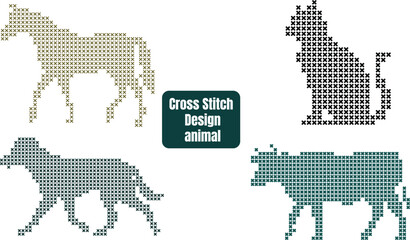 Collection of four cross stitch animal silhouette designs including a horse cat dog and cow Create Cross Stitch Design fully customized design © eyasin