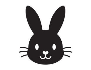 Obraz premium Cute black bunny head vector illustration, adorable rabbit face graphic, simple animal icon for Easter and children's designs, charming pet silhouette.