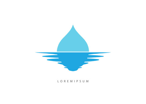Horizon Water drop Reflection Logo template. Modern Blue Water Drop with Surface Wave Vector for Plumbing and Environmental Services