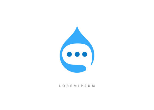 Drop water Chat logo template. Blue Droplet with Message Bubble Icon for Customer Support and Consulting Services