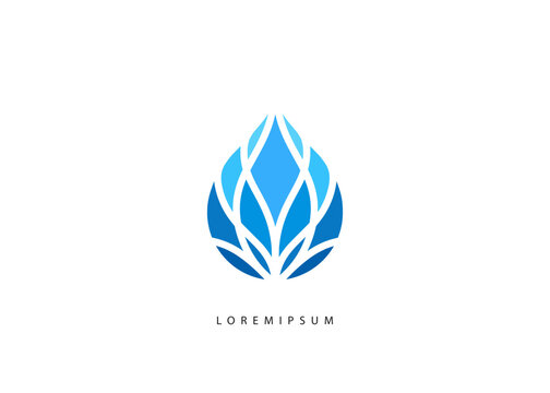 Blue Lotus Water Drop Logo - Modern Layered Liquid Droplet Vector for Natural Gas Energy, Mineral Water, Innovation, and Eco-Friendly Branding