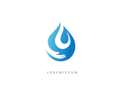 Helping Hand Water Drop Logo template - Abstract Hand Holding Droplet Vector for Environmental Conservation, Eco-Friendly, and Sustainability Identity