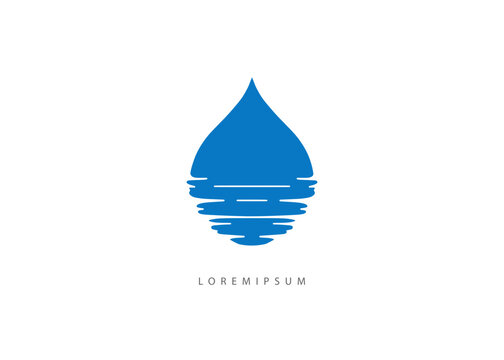 Horizon Water drop Ripple Logo template. Modern Blue Water Drop with Surface Wave Vector for Plumbing and Environmental Services