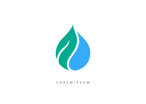 Eco Leaf Water Drop Logo - Abstract Green Leaf and Blue Droplet Vector for Environmental and Sustainability Branding