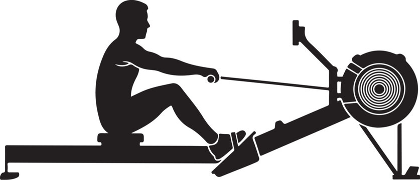 Rowing machine, fitness equipment, exercise silhouette, gym vector, rowing workout