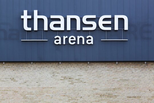 Fredericia, Denmark - May 1, 2022: Thansen arena is a sports hall in Fredericia, Denmark, used for many sports, but mainly handball with the the handball club Fredericia HK