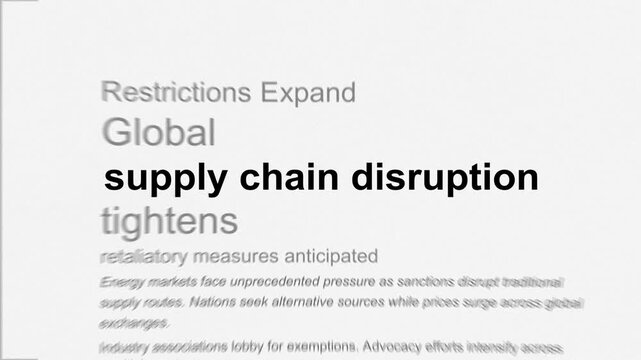 Supply chain disruption logistics delivery shortage crisis animation typography motion graphic news headlines dynamic text transition effect