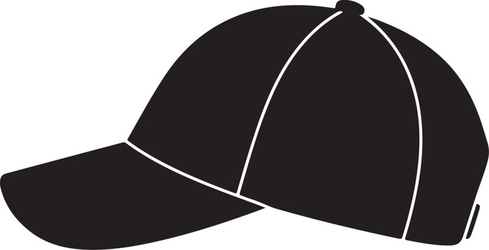 Black baseball cap, vector hat icon, simple black cap, minimalist headwear