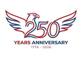 Obraz premium Eagle logo for 250 years anniversary celebration with red and blue colors