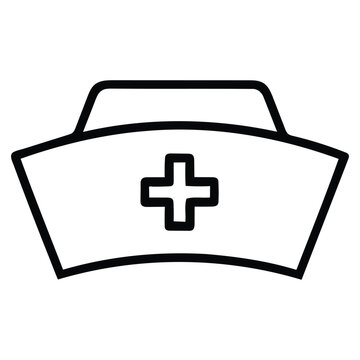 Nurse hat icon with medical cross symbol black and white