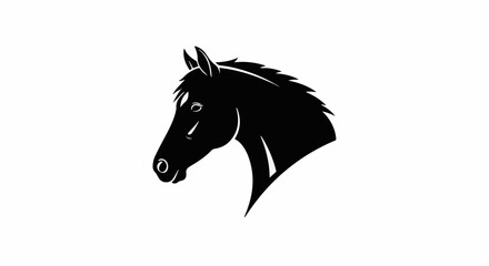Fototapeta premium Silhouette of a powerful horse's head facing left, black on white