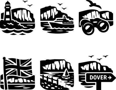 Dover cliffs and England coastline black glyph icon
