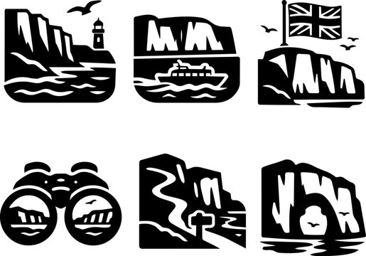 Dover cliffs landscape black glyph icon