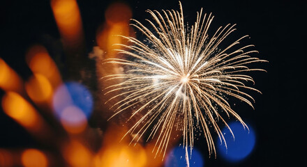 Obraz premium Spectacular fireworks display a burst of golden light against the night sky