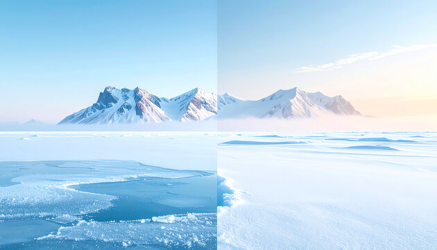 Snowy mountains and frozen landscape