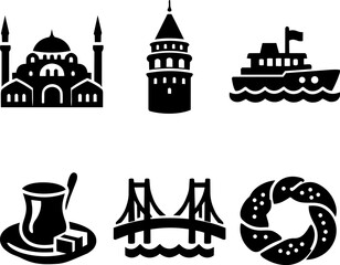 Fototapeta premium Middle East travel and culture black glyph icon set