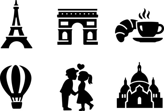 Paris travel and romance black glyph icon