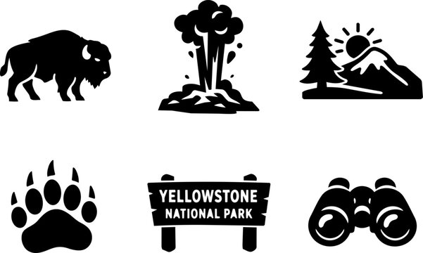 Yellowstone National Park vector icon set
