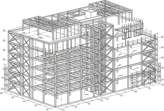 3D Structural Building Model with Steel Frame and Detailed Architectural Design for Commercial Construction Projects