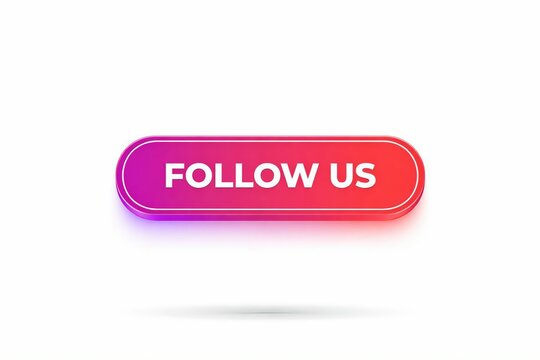 Modern follow us button with gradient pink and red color