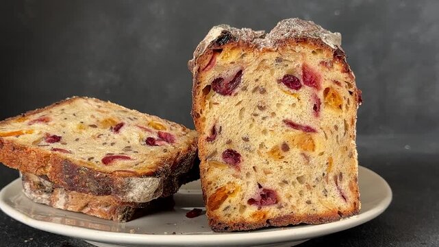 Fruit bread mixed dried fruit fruit cake healthy food tasty snack fresh, delicious, gourmet food background rustic food on a table top view copy space