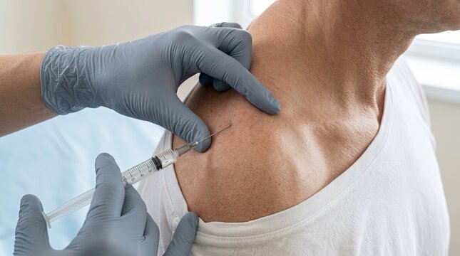 Nurse or doctor administers deltoid injection following sterile procedures correctly