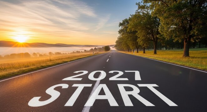 A road with the words 2021 start written on it illustration