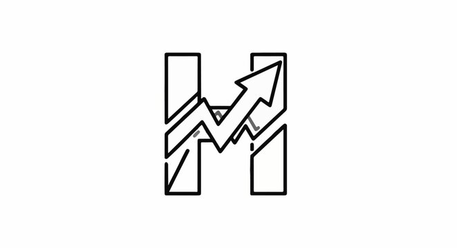 Stylized abstract letter 'H' with upward trending graph lines and arrow